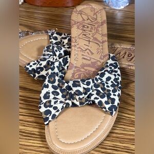 Leopard Print Bow Sandals with Tan Footbed